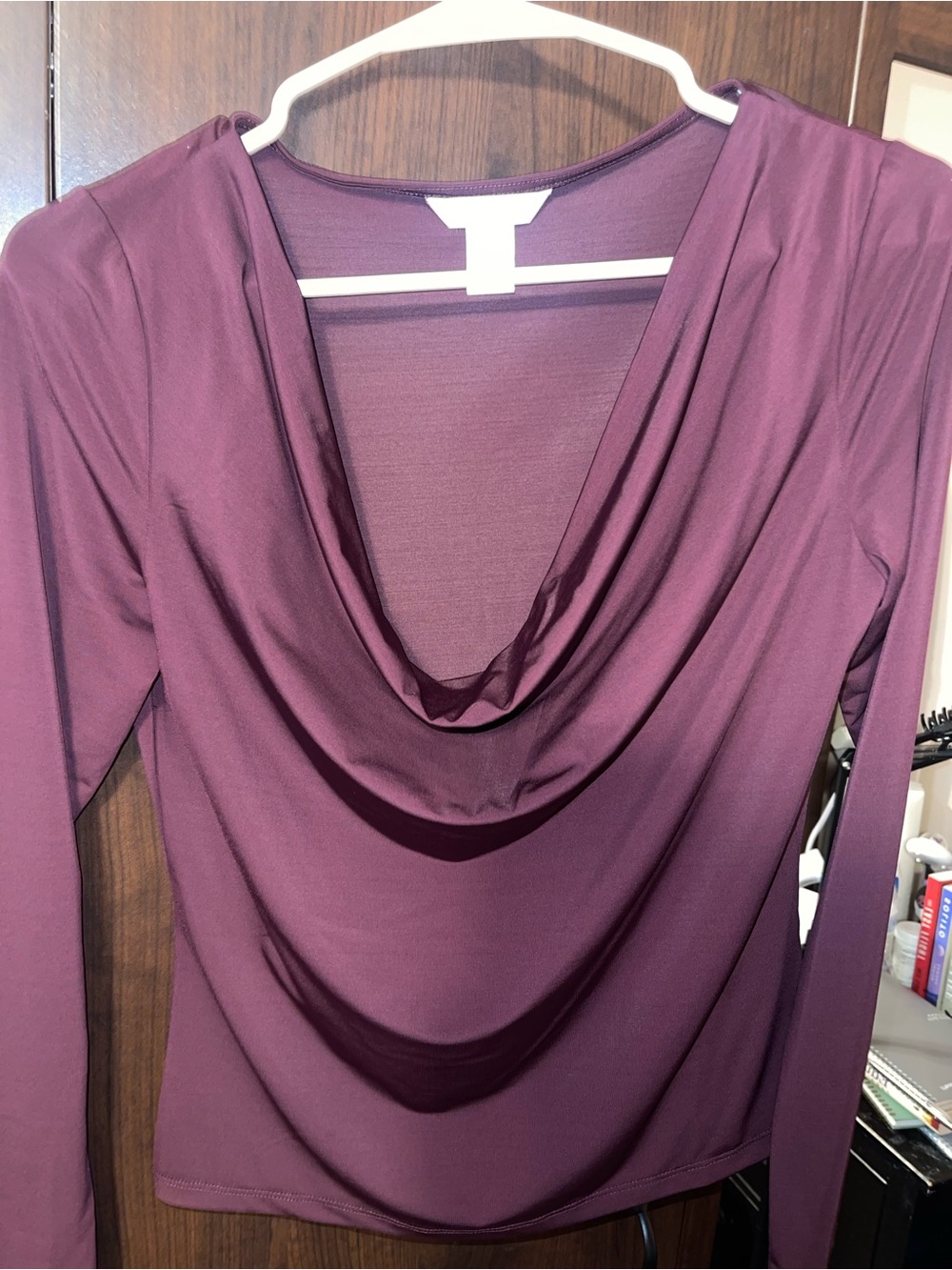 H&M Draped Neck Long Sleeve Top in Wine color Size Medium